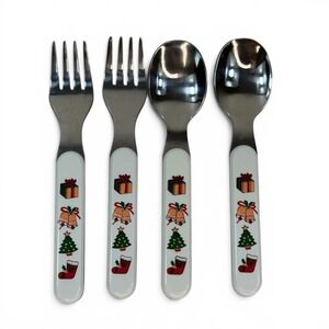 VTG Northland Stainless Christmas Flatware Lot 4 White Handle Forks Spoon Taiwan